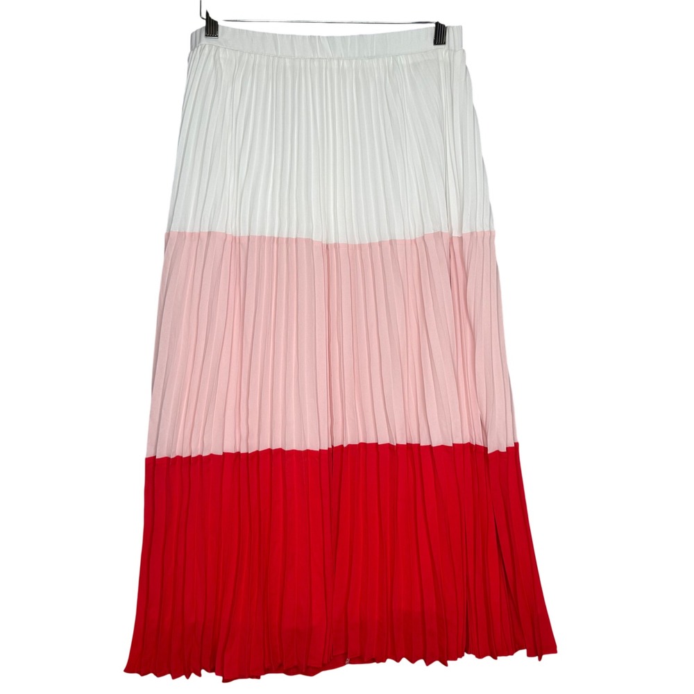 Lulu's Colorblock Pleated Maxi Skirt in White, Pink & Red, Womens Large